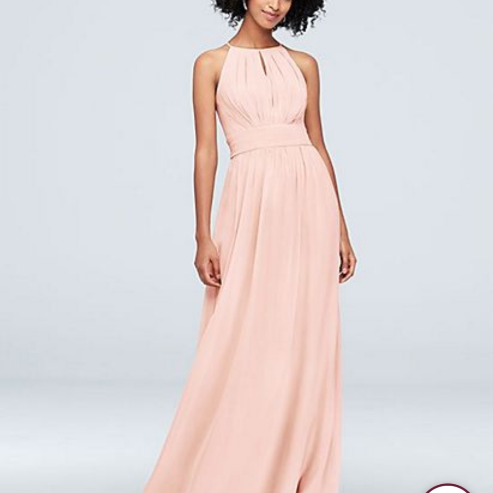 High-Neck Chiffon Bridesmaid Dress with Keyhole